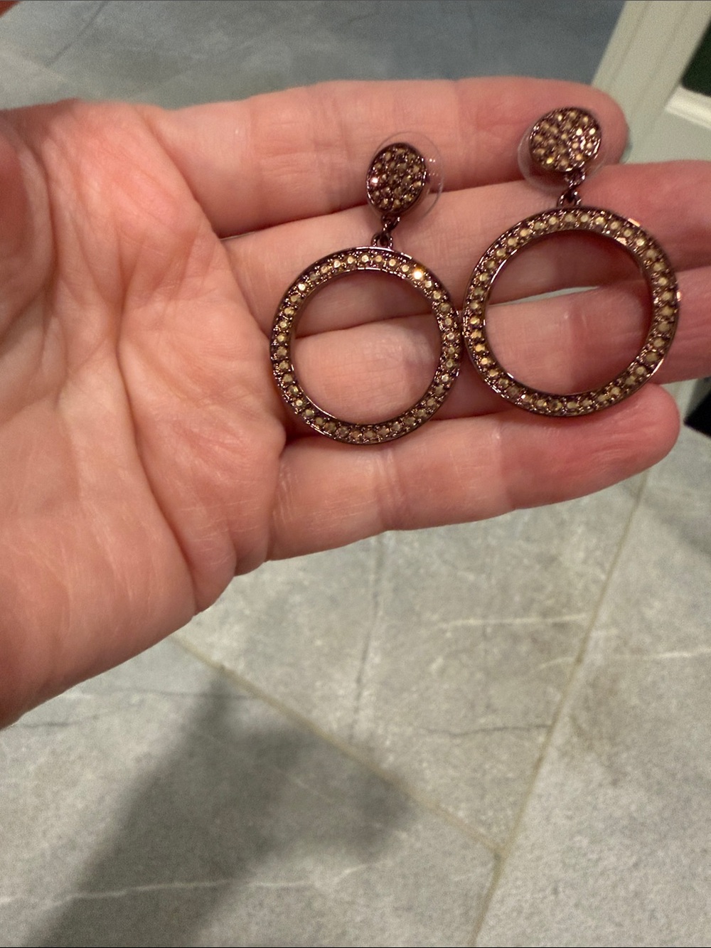 Origami Owl Chocolate Crystal Circle Drop Earrings